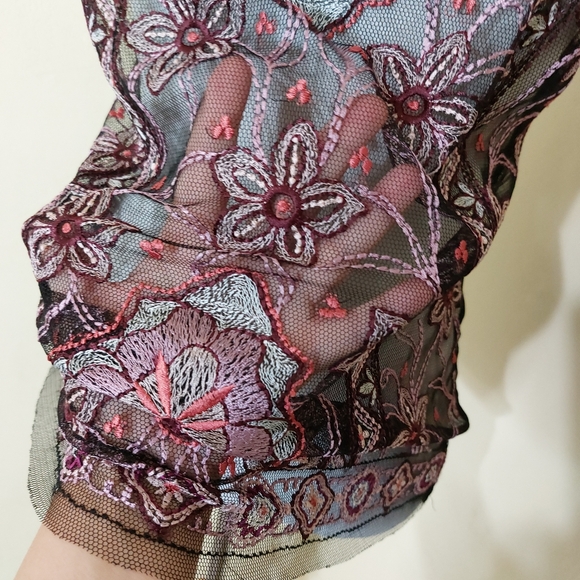 White House Black Market Floral Embroidered Sheer Mesh Elegant Tank Top Blouse - Picture 9 of 16